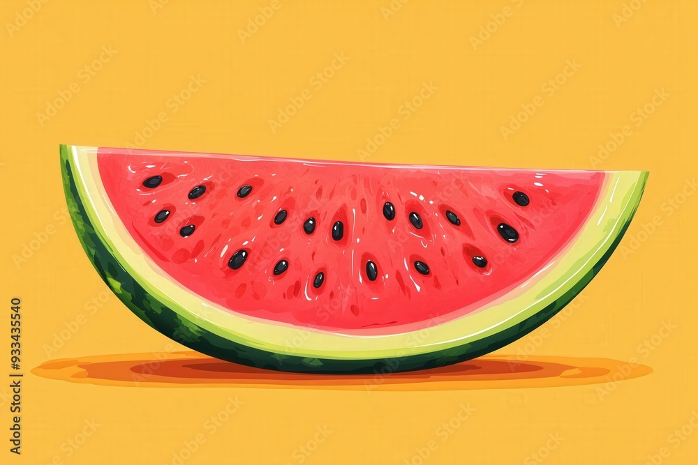 A sliced watermelon, summer fruit element, cartoon style, juicy textures, Copy space for text, No logo, No Trademark, No text