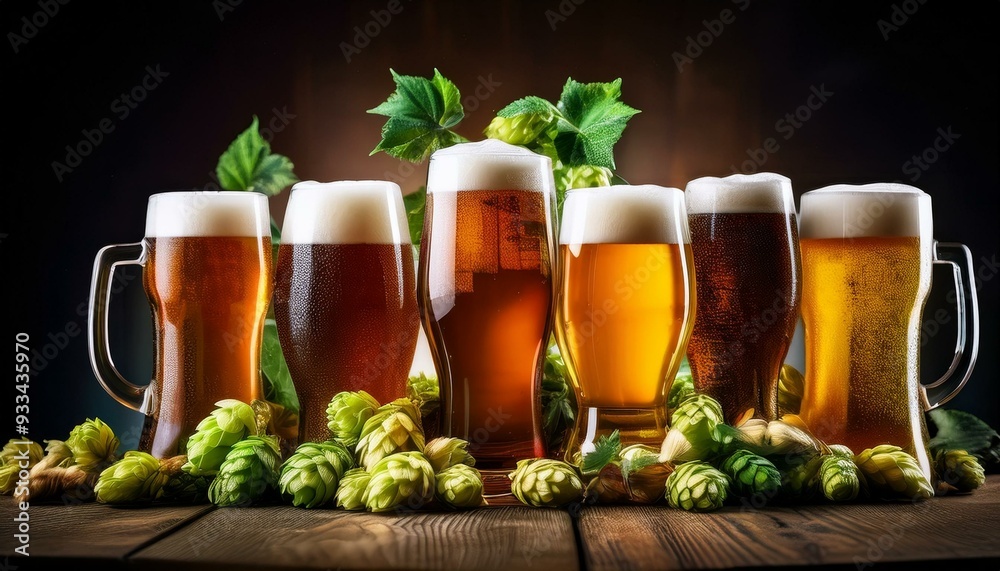 glass of beer and hop glass of beer and hop
