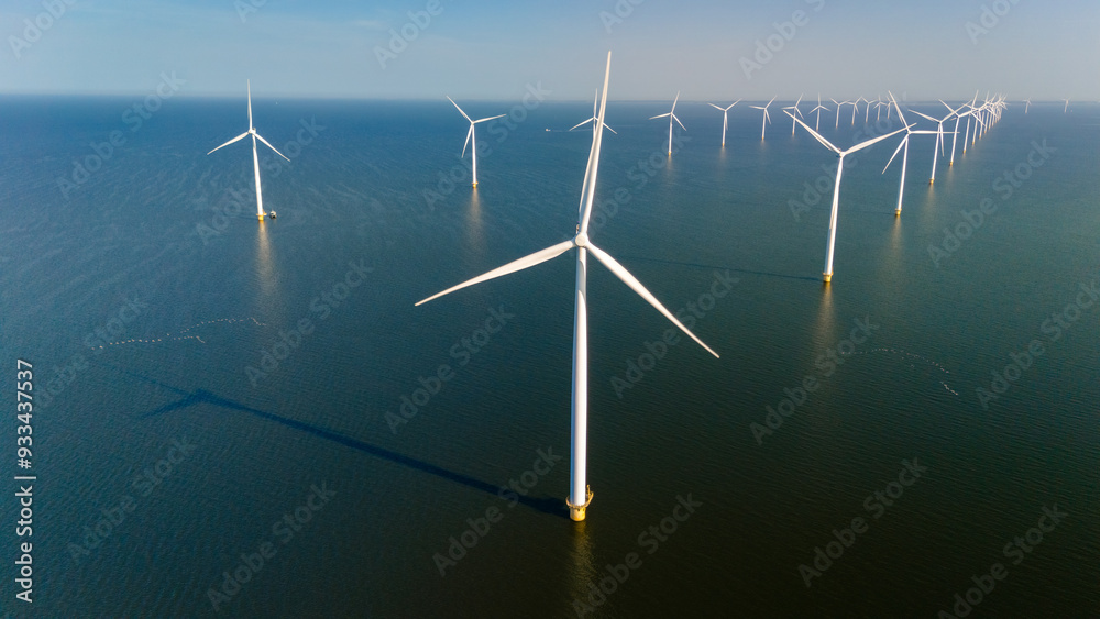Serene Windmill Park on the Dutch Coast Under a Gentle Breeze Serene Windmill Park on the Dutch Coast Under a Gentle Breeze