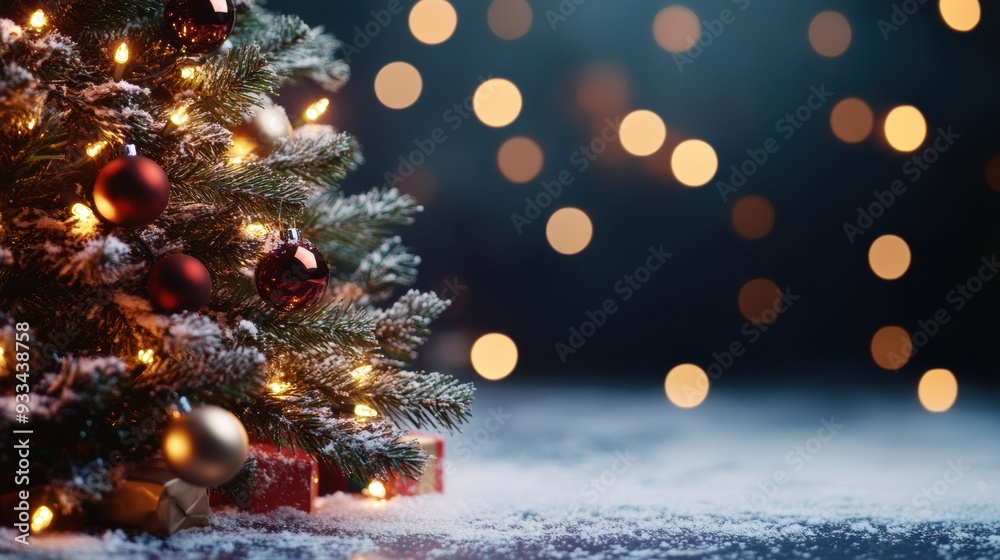 A christmas tree with lights and ornaments on it, AI A christmas tree with lights and ornaments on it, AI
