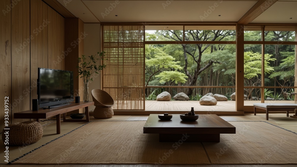 Fototapeta premium minimalist modern living room with Japanese design