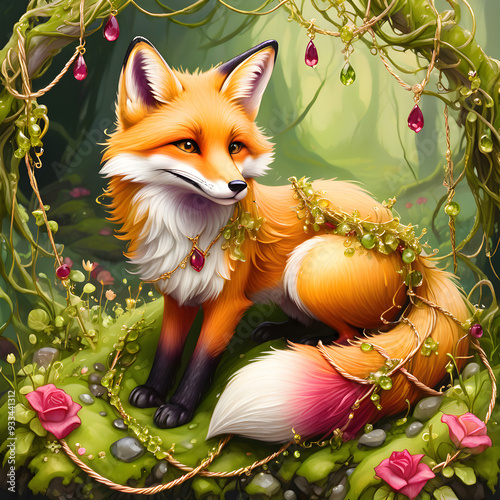 Fox in a moss style woodland,garnets gems photo