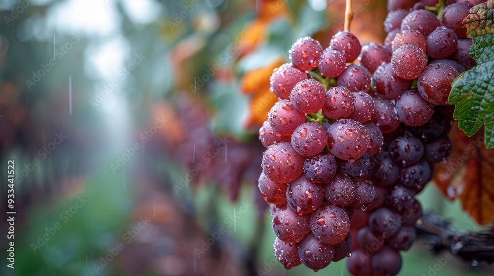 Ripe red grapes on vine in vineyard during fall harvest season Ripe red grapes on vine in vineyard during fall harvest season