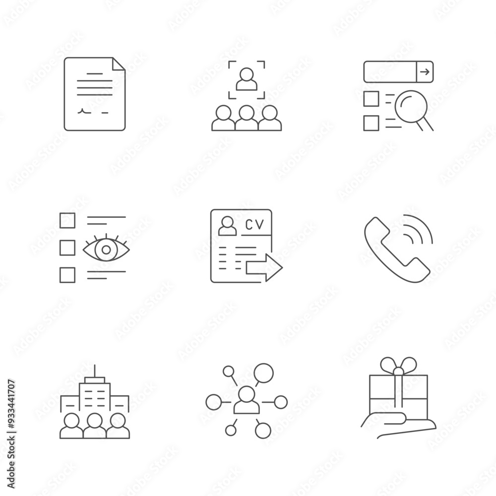 Set line icons of job searching Set line icons of job searching