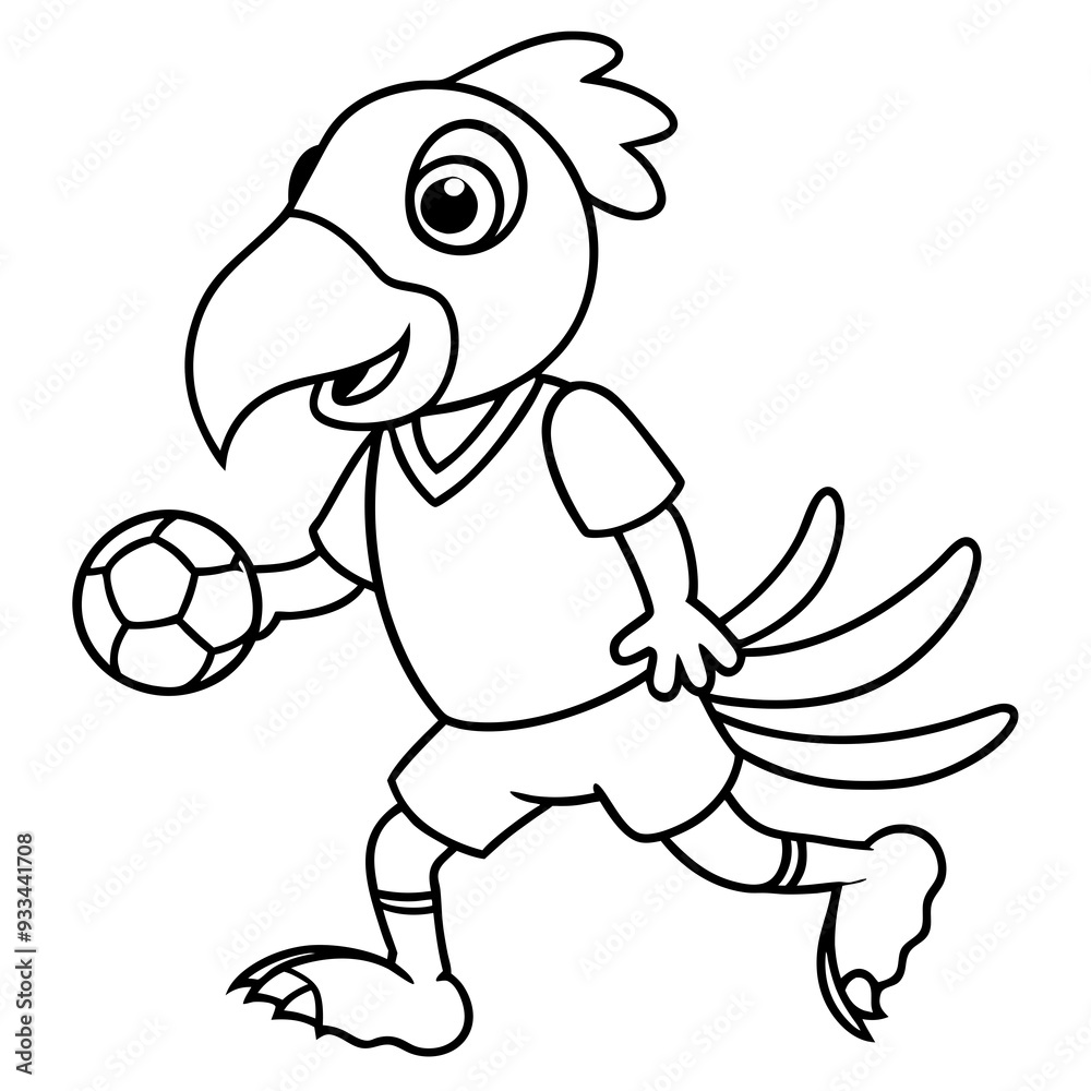 Obraz premium Playful Parrot Kicking a Football line art vector illustration