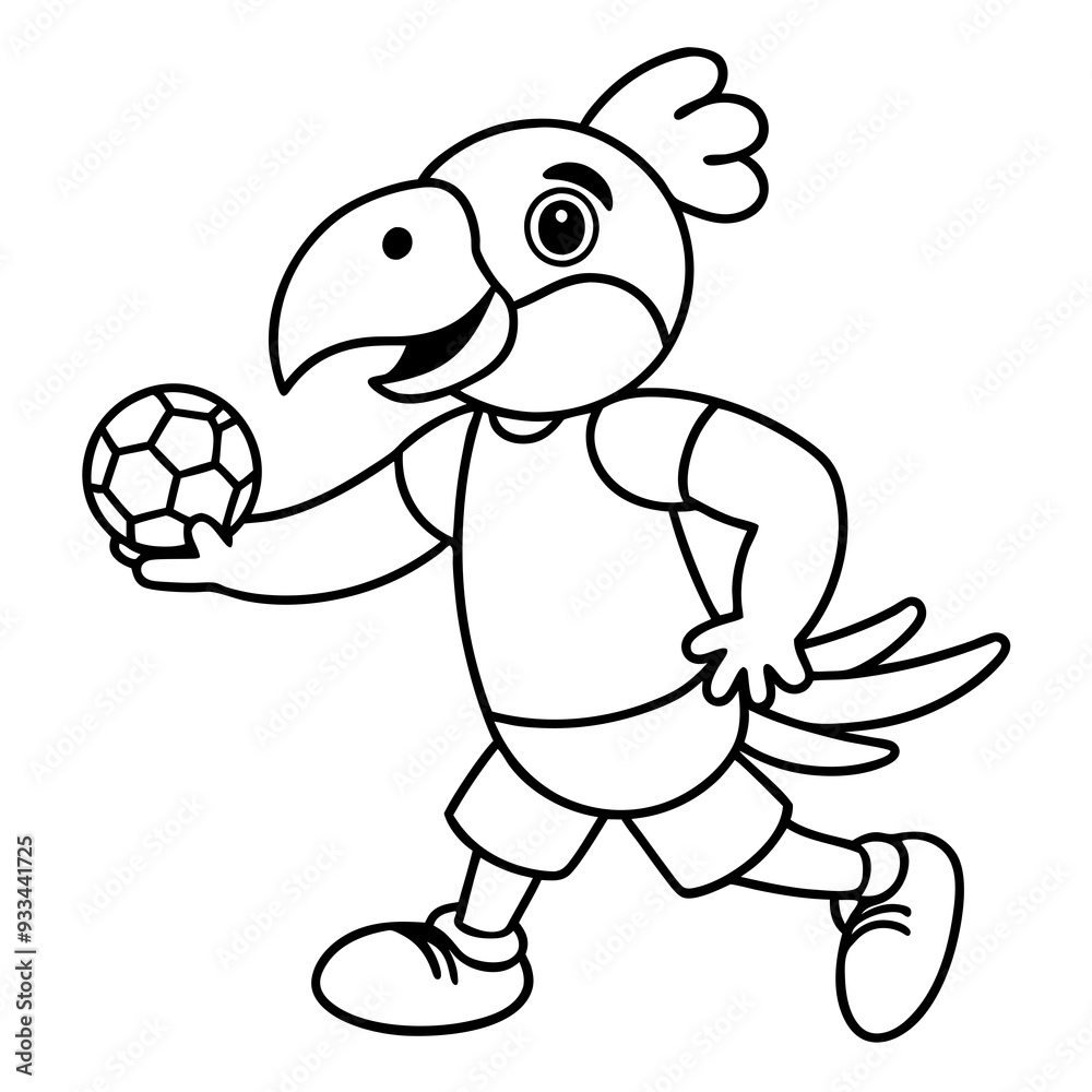Playful Parrot Kicking a Football line art vector illustration Playful Parrot Kicking a Football line art vector illustration