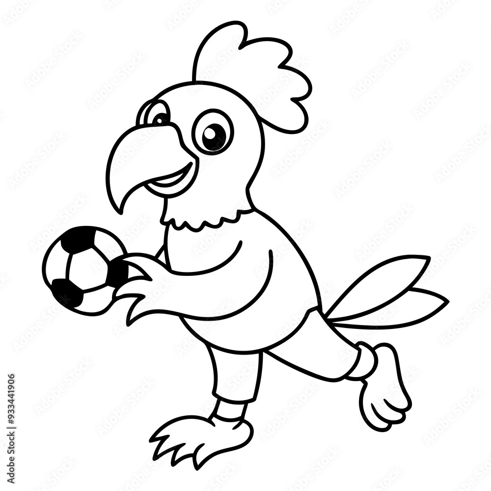 Obraz premium Playful Parrot Kicking a Football line art vector illustration