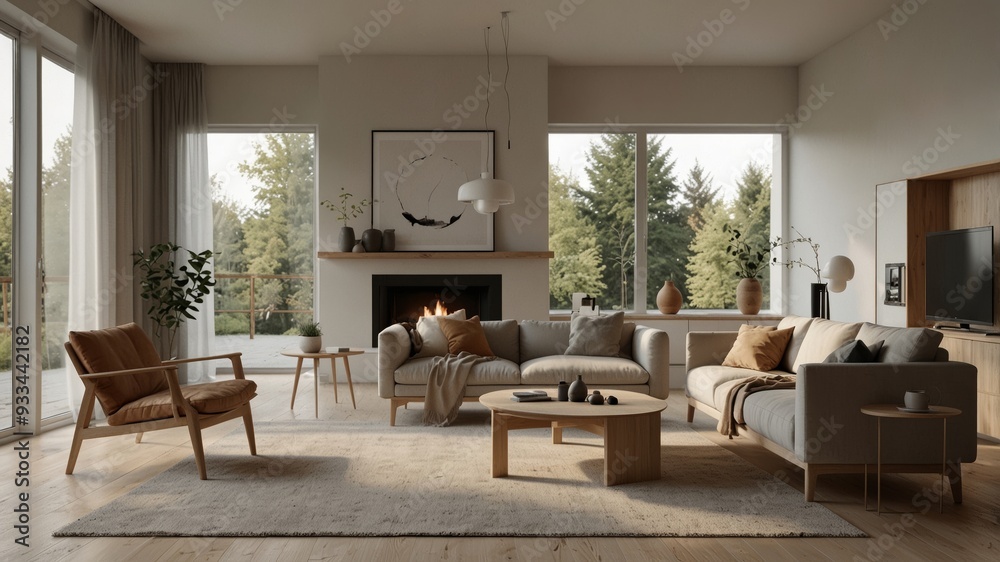 Fototapeta premium minimalist modern living room with Scandinavian design elements