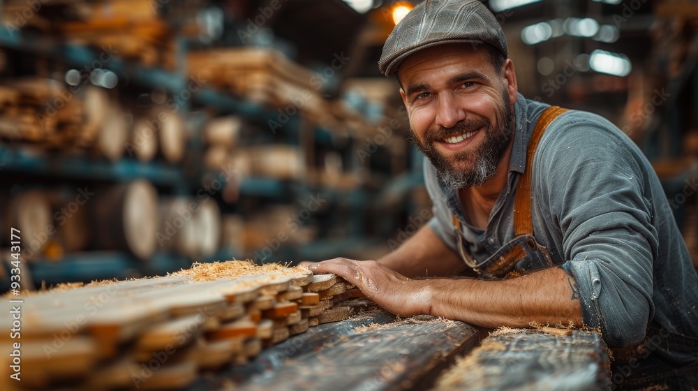 Young carpenter sanding a wooden piece in workshop with a smile Young carpenter sanding a wooden piece in workshop with a smile