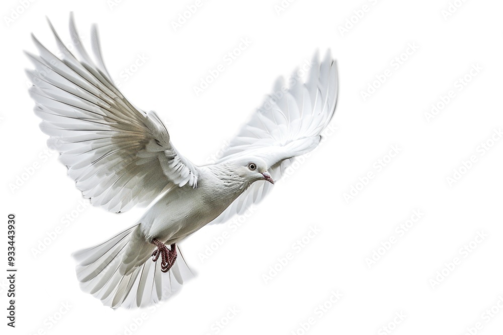 Fototapeta premium A small white bird soaring through the sky, its wings beating rapidly as it glides effortlessly