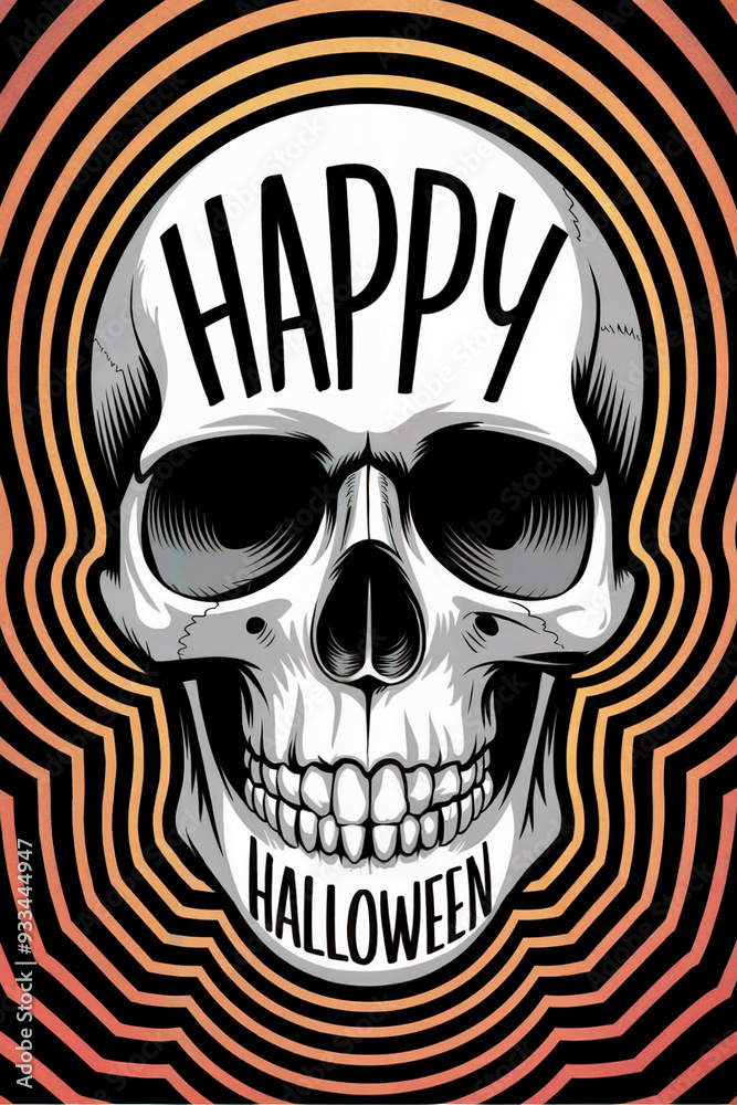 Fototapeta premium 3d skull poster with happy halloween text