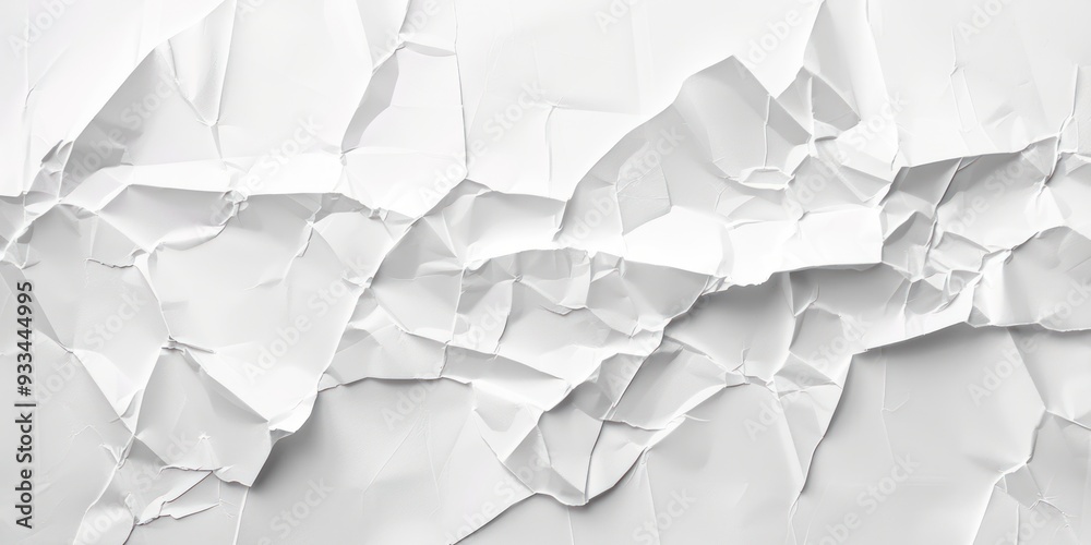 Abstract white wrinkled paper texture with shadows and highlights.