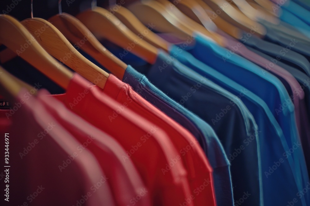 A row of colorful shirts hanging on a rack, great for fashion or lifestyle images