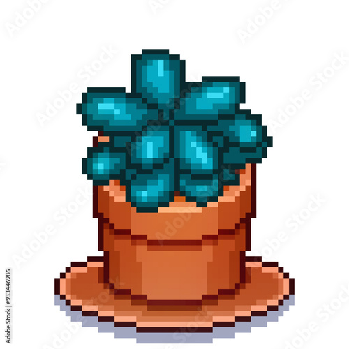 Pixelated flowers in pots, each with vibrant, blocky colors and simple, retro-style designs.	