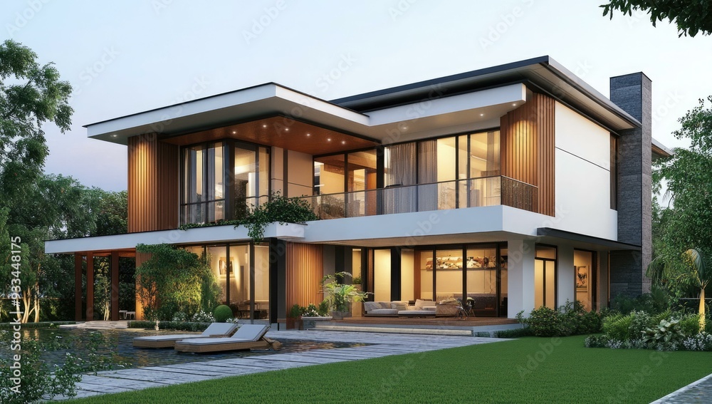 Modern house with pool and landscaping. Modern house with pool and landscaping.