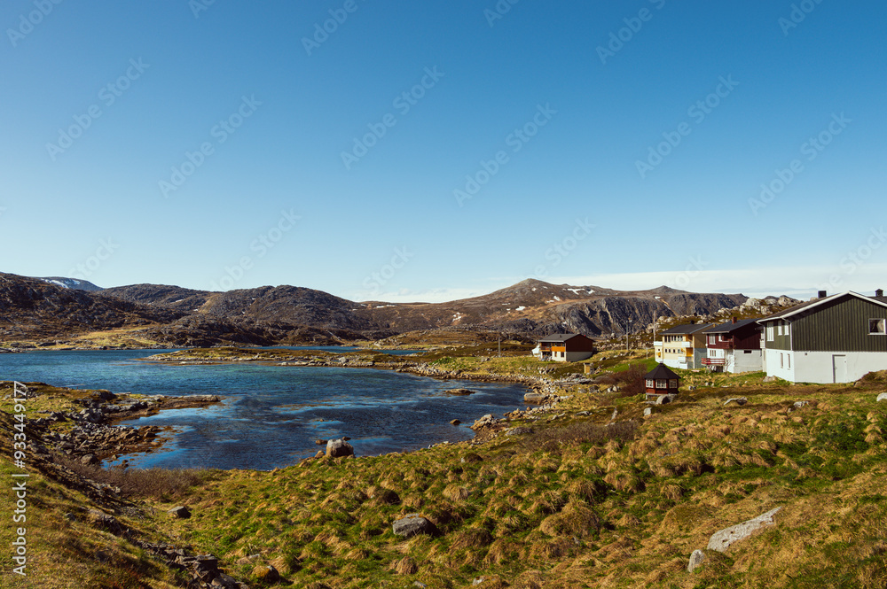 view of the village of Gjesvaer during a sunny spring day, north Cape, mageroya island, Norway view of the village of Gjesvaer during a sunny spring day, north Cape, mageroya island, Norway