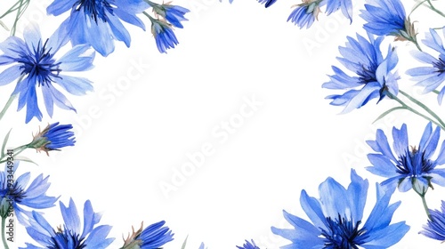 Round watercolor frame featuring vibrant cornflower illustrations on a white backdrop suitable for invitation card design