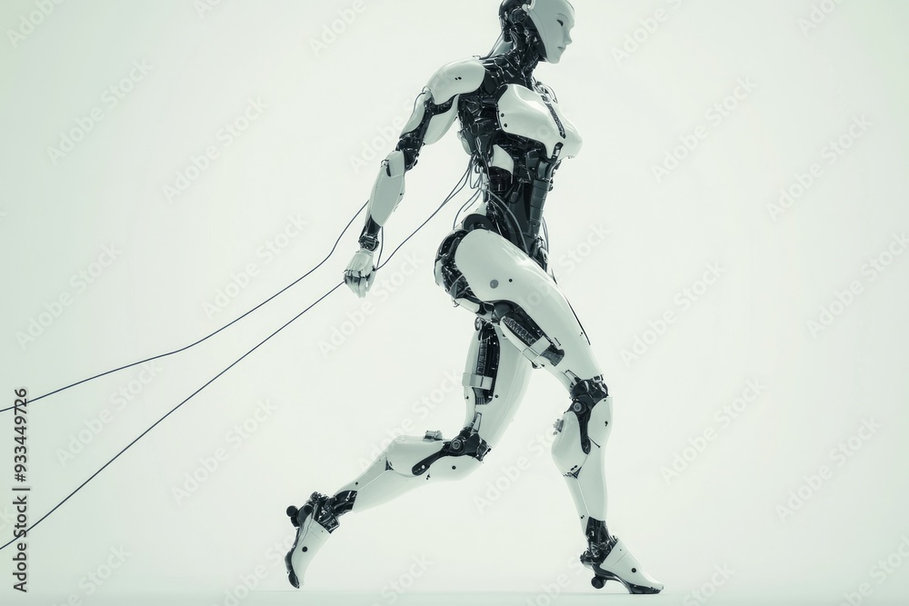 Fototapeta premium female robot walking forward smoothly and confidently. 