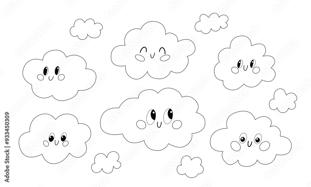Childrens illustration. Vector set of cute clouds silhouette on white background eps. Cloud icon set. Childrens illustration. Vector set of cute clouds silhouette on white background eps. Cloud icon set.