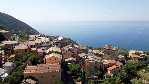 Obraz na płótnie Europe, Italy, Framura is a little sea village in Liguria close to 5 terre ( five island ) - drone aerial view of mediterranean coast - Setta district w salonie