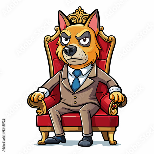 Stylized Vector Cute Angry Dog in a Suit Sitting on a Fancy Chair - Hand-Drawn Isolated art vector illustration