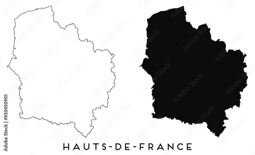 Fototapeta premium Hauts-de-France map outline and black silhouette vector