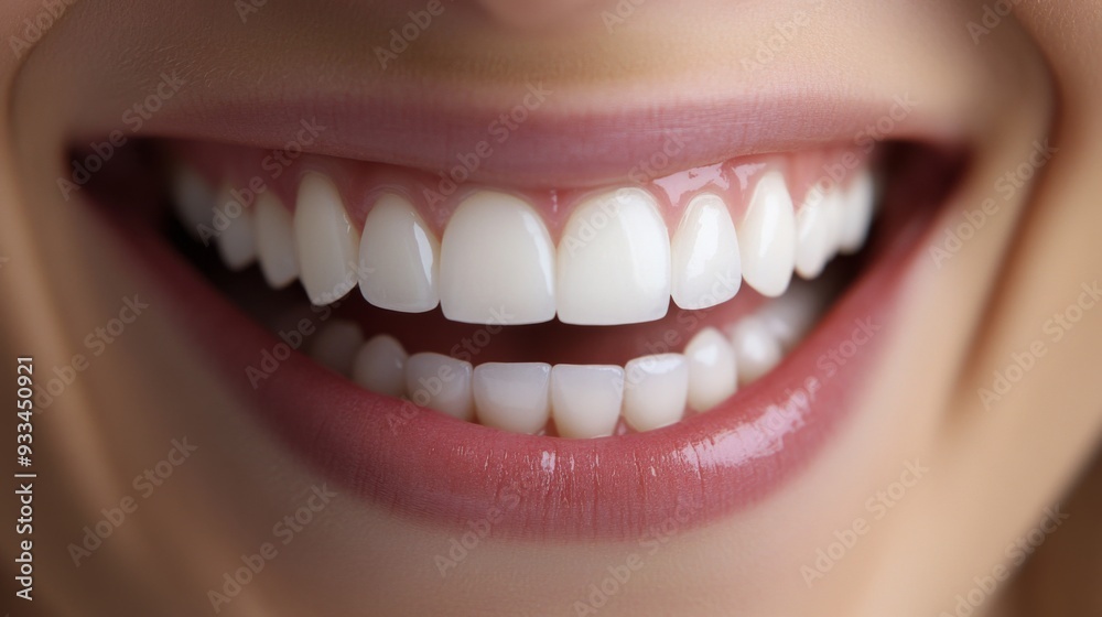 High-resolution close-up of a person teeth while laughing joyfully, capturing the gleaming white teeth and the joyful expression.