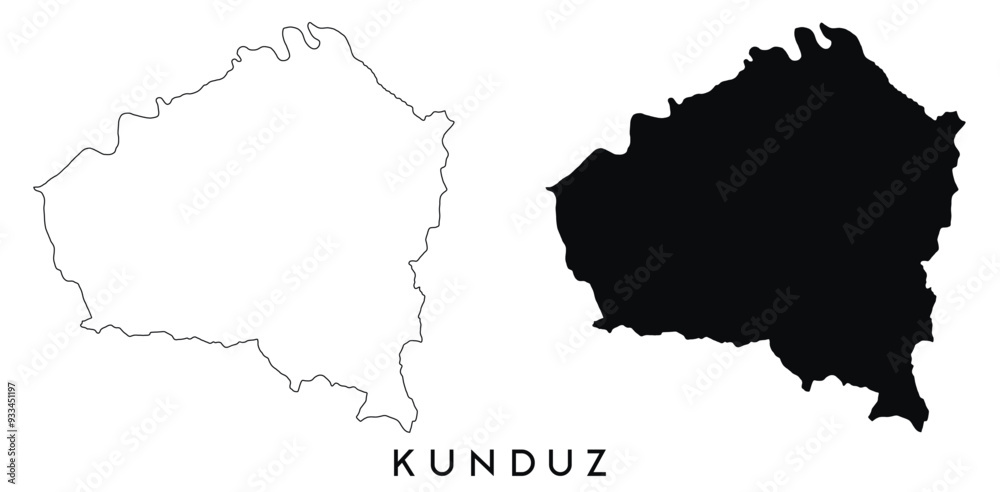 Fototapeta premium Kunduz map outline and black silhouette vector