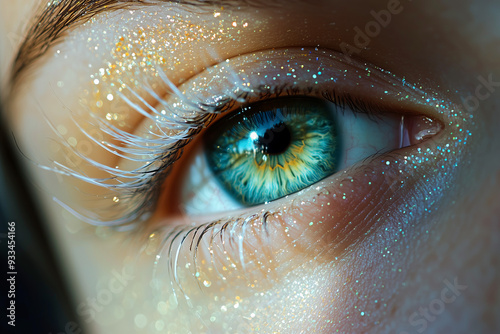  Close-Up of a Sparkling Green Eye with Glitter Accents