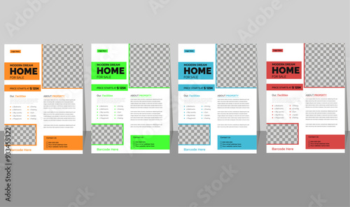 Creative real estate flyer layout 4 color one orange two green three blue four red