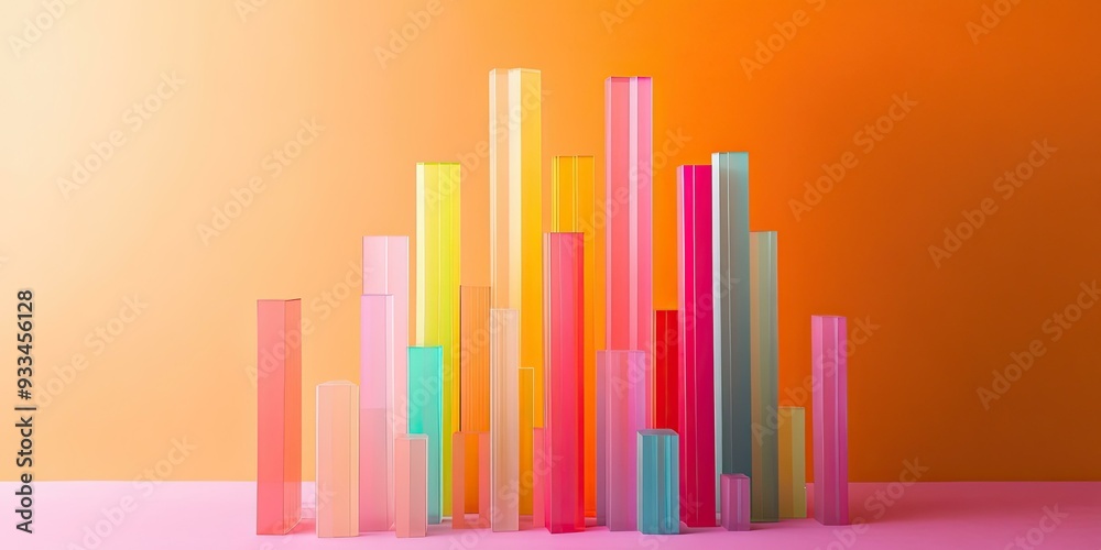 Obraz premium Colorful glass blocks on pink and orange background.