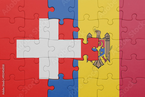 puzzle with the colourful national flag of moldova and flag of switzerland.