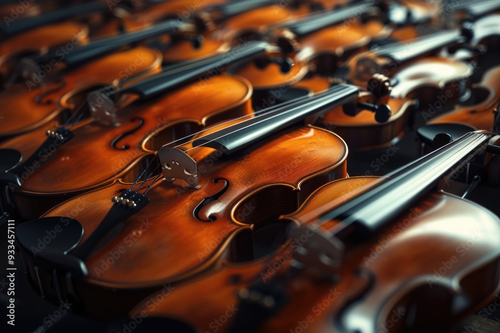 Fototapeta premium A collection of violin strings laid out on a table, waiting to be used