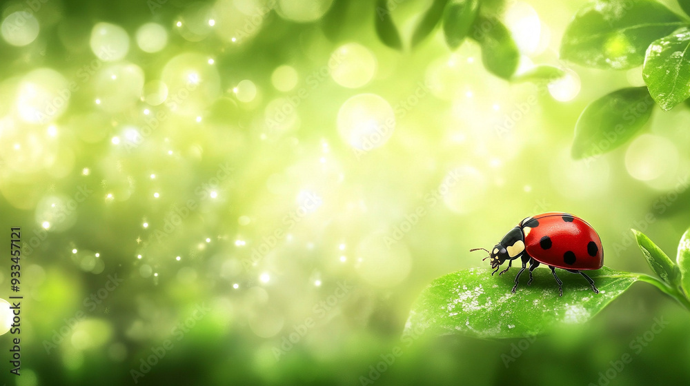 red ladybug rests delicately on a lush green leaf, capturing the serene beauty of nature. The close-up shot highlights the ladybug's detailed patterns, symbolizing good luck, protection, and renewal red ladybug rests delicately on a lush green leaf, capturing the serene beauty of nature. The close-up shot highlights the ladybug's detailed patterns, symbolizing good luck, protection, and renewal
