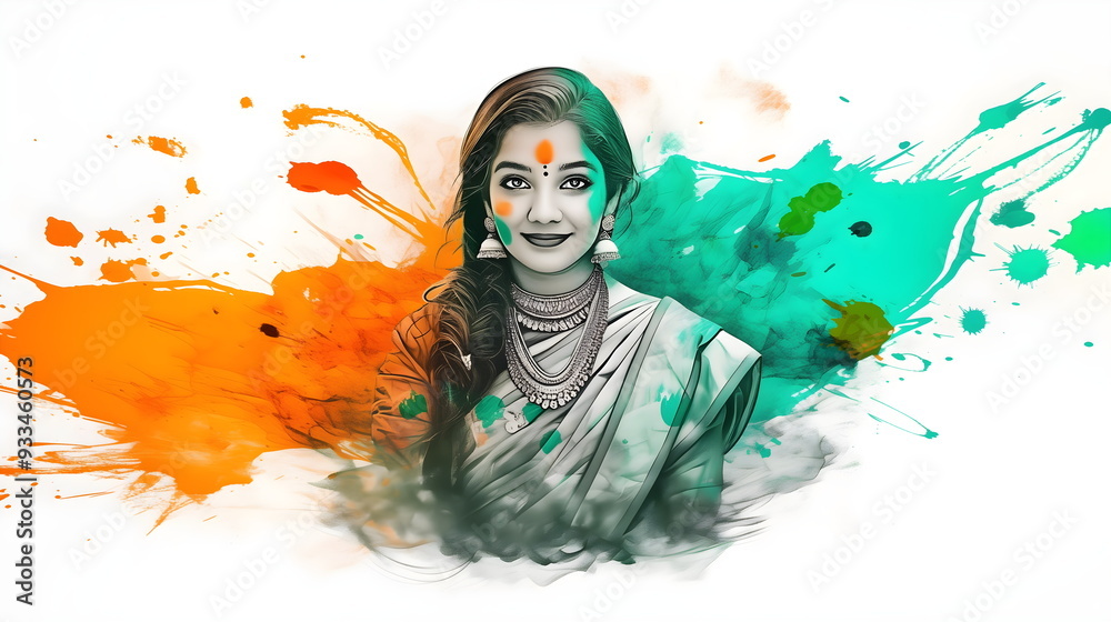Indian happy girl with dry colored Holi powder in the colors of the ...