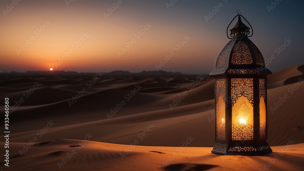 Ornate Lantern Illuminates a Desert Sunset Ornate Lantern Illuminates a Desert Sunset
