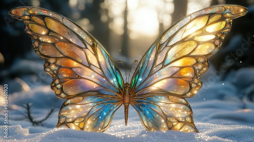magnificent fairy wings rendered in fantastical detail iridescent butterflyinspired design casts intricate shadow blending organic forms with geometric precision photo