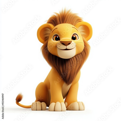 Cute cartoon lion with a playful expression, perfect for children's themes and animal illustrations. photo