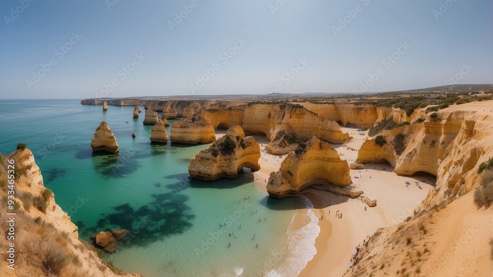 Obraz premium Coastal Cliffs and Sandy Beach in Algarve, Portugal