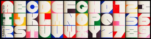 Bright and bold geometric alphabet and numbers in a modern Art Deco style. This colorful, abstract vector design is perfect for creative typography, digital art, and stylish graphic design projects.