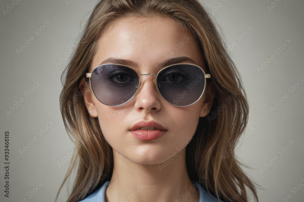 Young beautiful girl in sunglasses on dark background, close-up portrait Young beautiful girl in sunglasses on dark background, close-up portrait