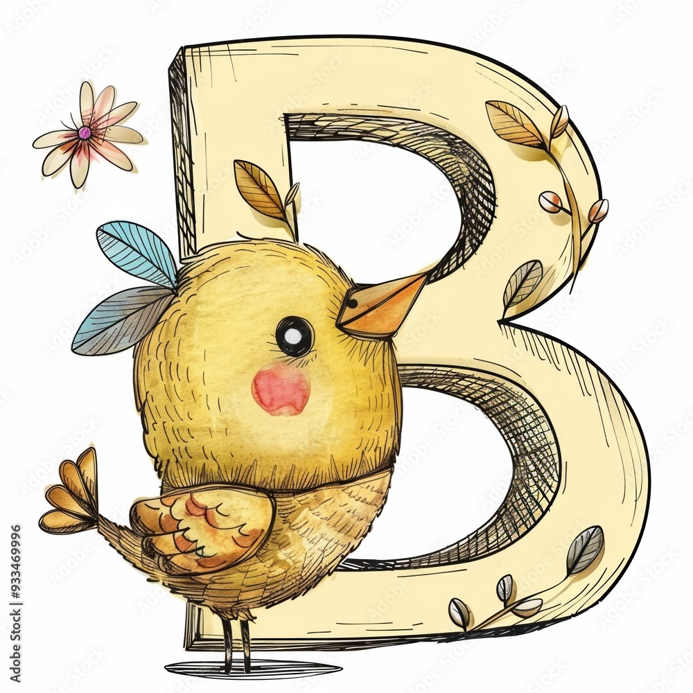 Alphabet letter B for cute bird on white background. A cute ...