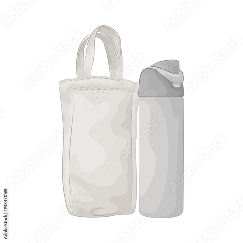 Illustration of water bottle with tote bag 