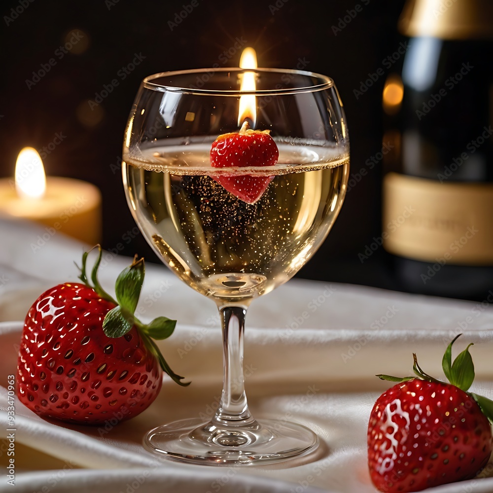 Romantic champagne with heart-shaped fruit Illustration Romantic champagne with heart-shaped fruit Illustration