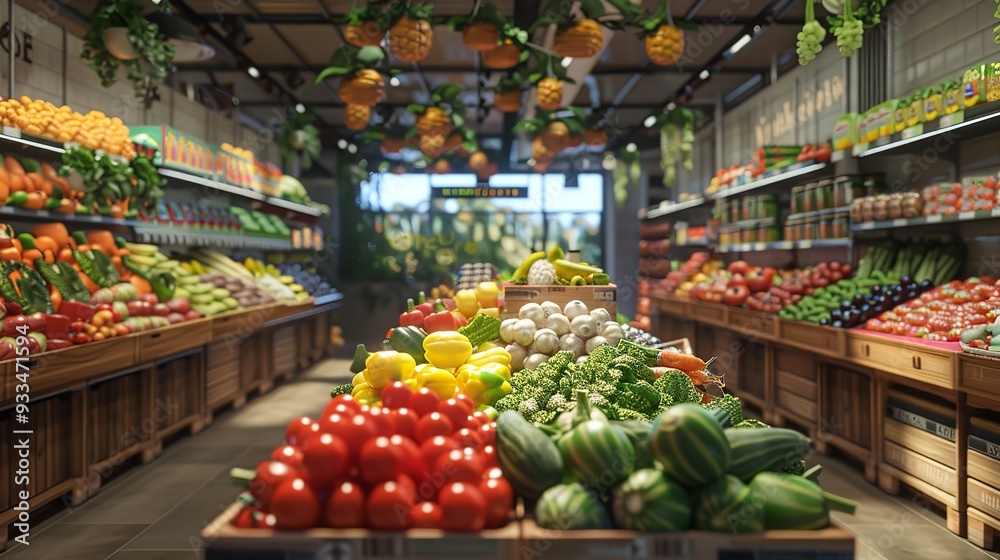 Obraz premium Online Grocery Shopping and Delivery: Basket of Fresh Food