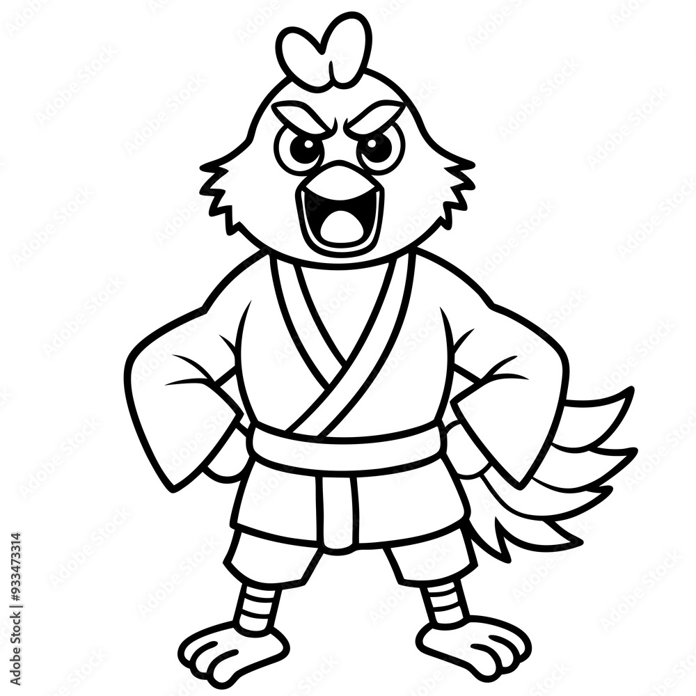 Angry Karate chicken White Background line art vector illustration Angry Karate chicken White Background line art vector illustration