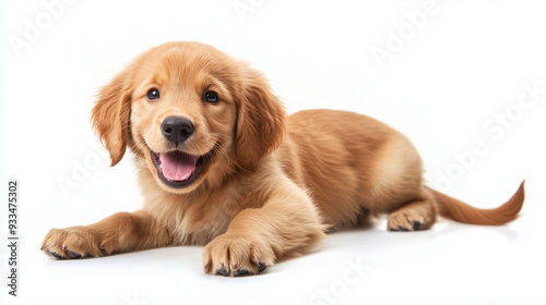 Golden Retriever Puppy Lying Down and Smiling.