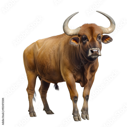 [Transparent Background PNG]Brown Banteng Bull Standing Isolated on White Background