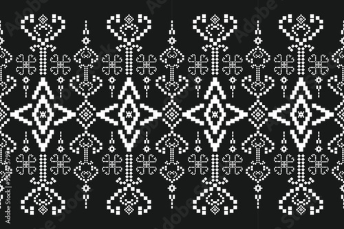 Seamless pattern of Thai weaving, square Vector illustration. Ethnic pixel embroidery designs for carpets, curtains, pillows, bags, clothing, geometric patterns.