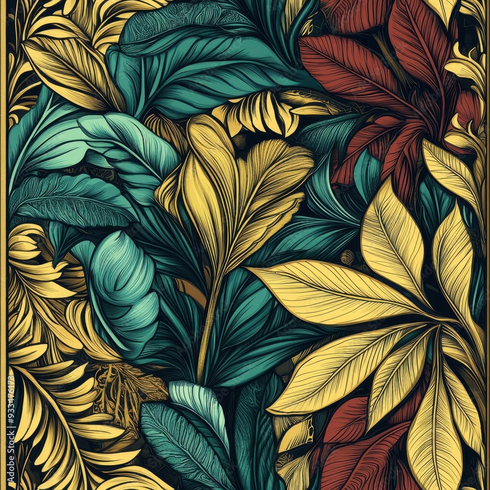 Vibrant Tropical Foliage: Exotic Leaves in Lush Color Palette Vibrant Tropical Foliage: Exotic Leaves in Lush Color Palette